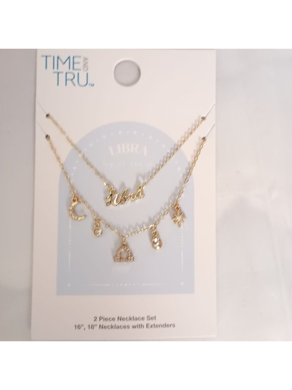 Time and Tru Libra Zodiac 2 Pc Layered Necklace Set 16 18 Gold Tone NWT